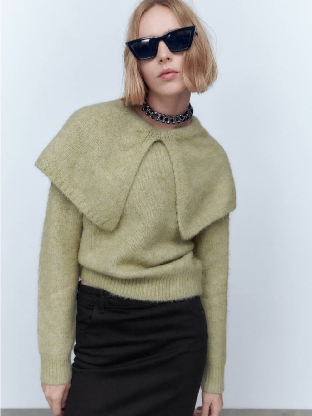 Zara Light Green Cozy Peter Pan Collared Sweater Sz S